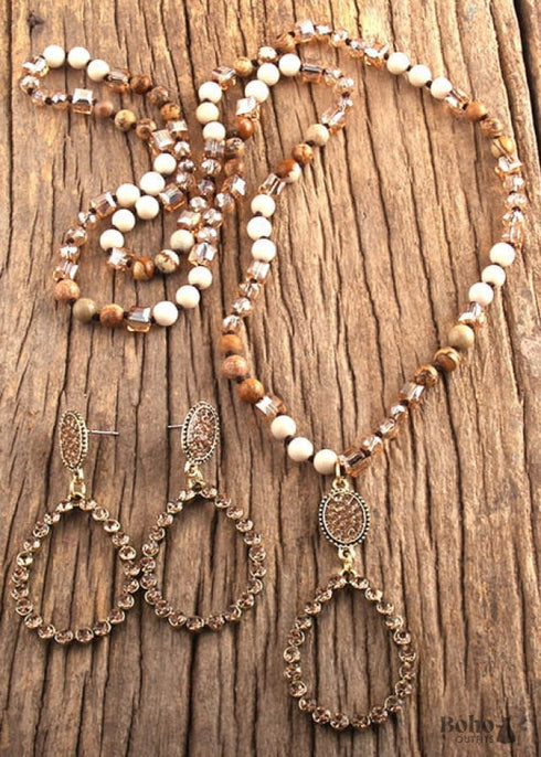 Boho Necklace, Jewelry Set, RH Amazonite Crystal Green Black Natural Stone